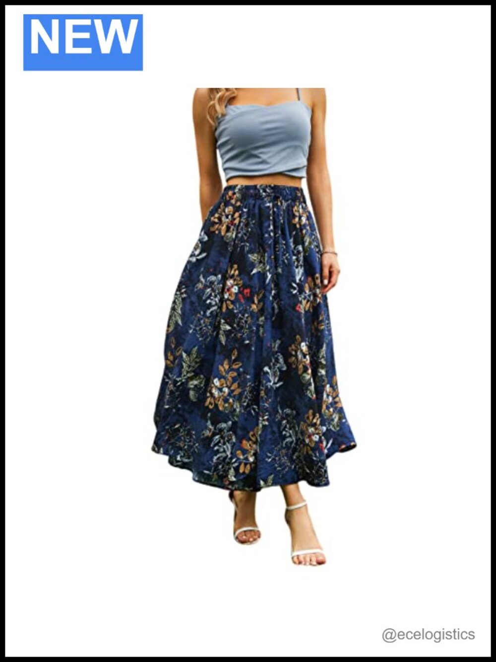 Women's Maxi Skirt with Pockets, High Rise Full Skirt, 100% Polyester